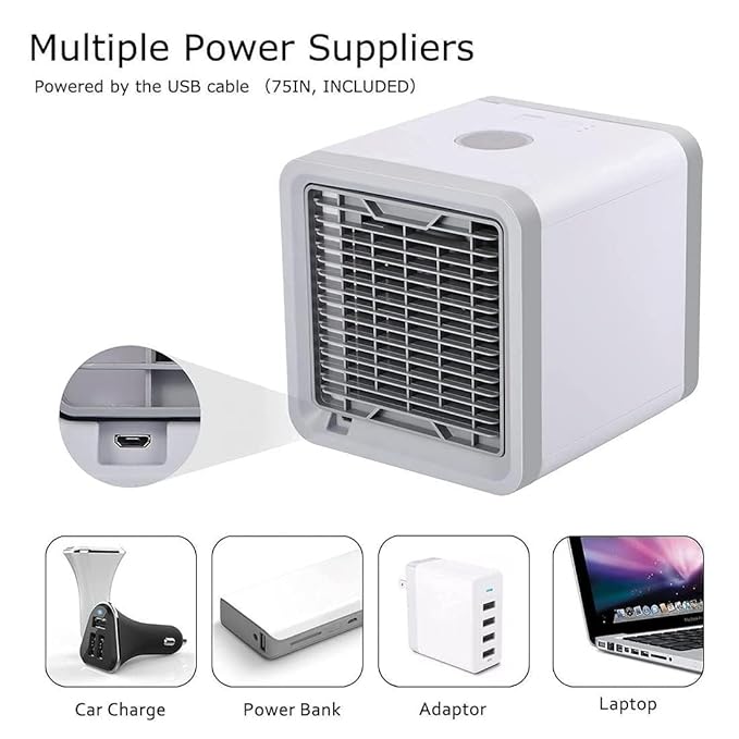 CoolBreeze™️ Mini Portable Air Cooler with Humidifier, USB and LED lights