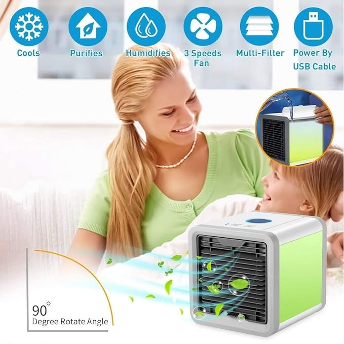 CoolBreeze™️ Mini Portable Air Cooler with Humidifier, USB and LED lights