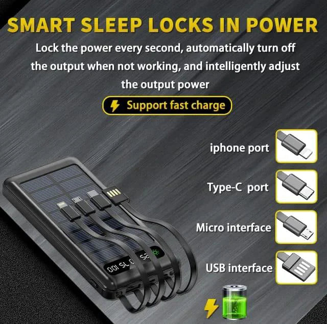 Solar PowerBank | 10000mAh | 4 Built-in cable | Littlekicho